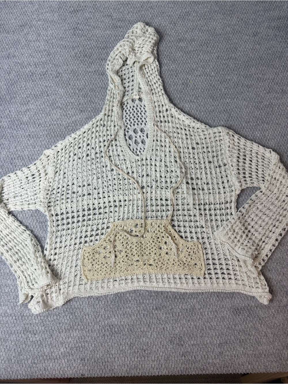 POL Crochet Hoodie Sz L White / Cream